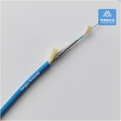 8 Cores Multi Mode Spiral Armored Fiber Cable  5.0mm Blue LSZH Rodent Resistant FTTH