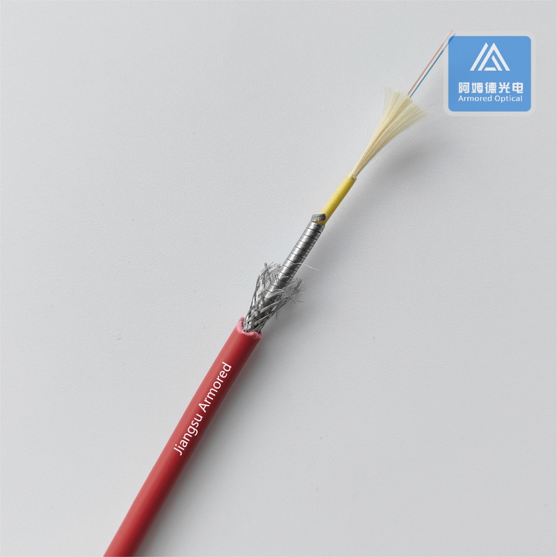 8 Cores Single Mode Spiral Micro Armored Fiber Cable  5.0mm Red LSZH Rodent Resistant