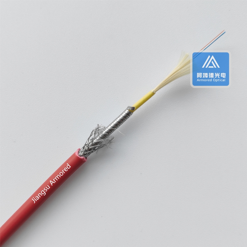 8 Cores Single Mode Spiral Micro Armored Fiber Cable  5.0mm Red LSZH Rodent Resistant
