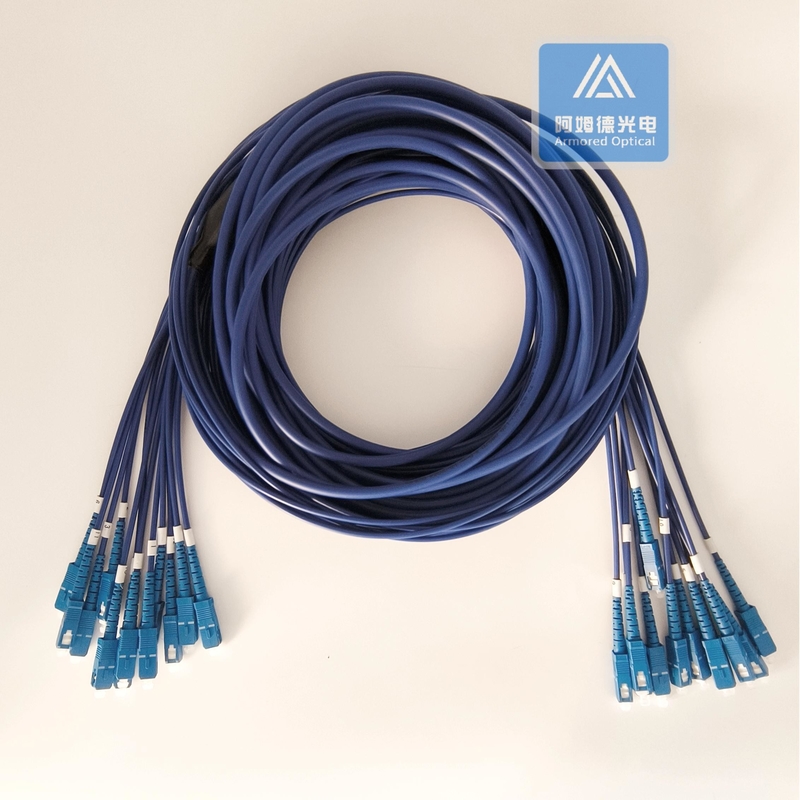 12 Cores Stainless Steel Armored Patch Cord FC-LC-30m Blue PVC 5.0mm Rodent Resistant